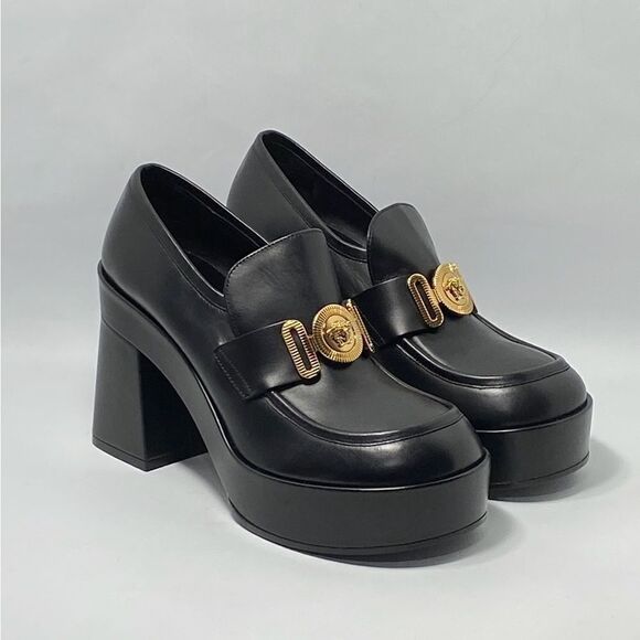 Versace Logo Leather Platform Pumps size 37.5 - Picture 5 of 13